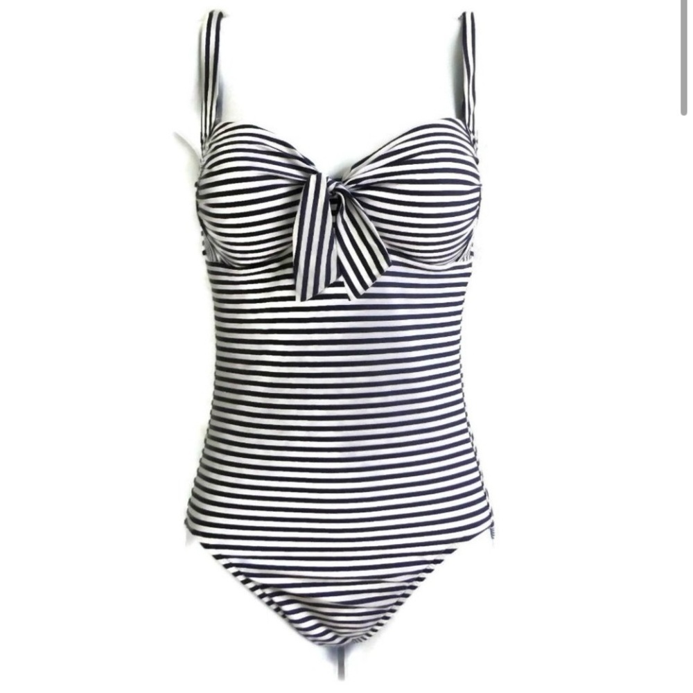 SeaFolly One Piece, Navy White Stripe Swimsuit with Bow NWT